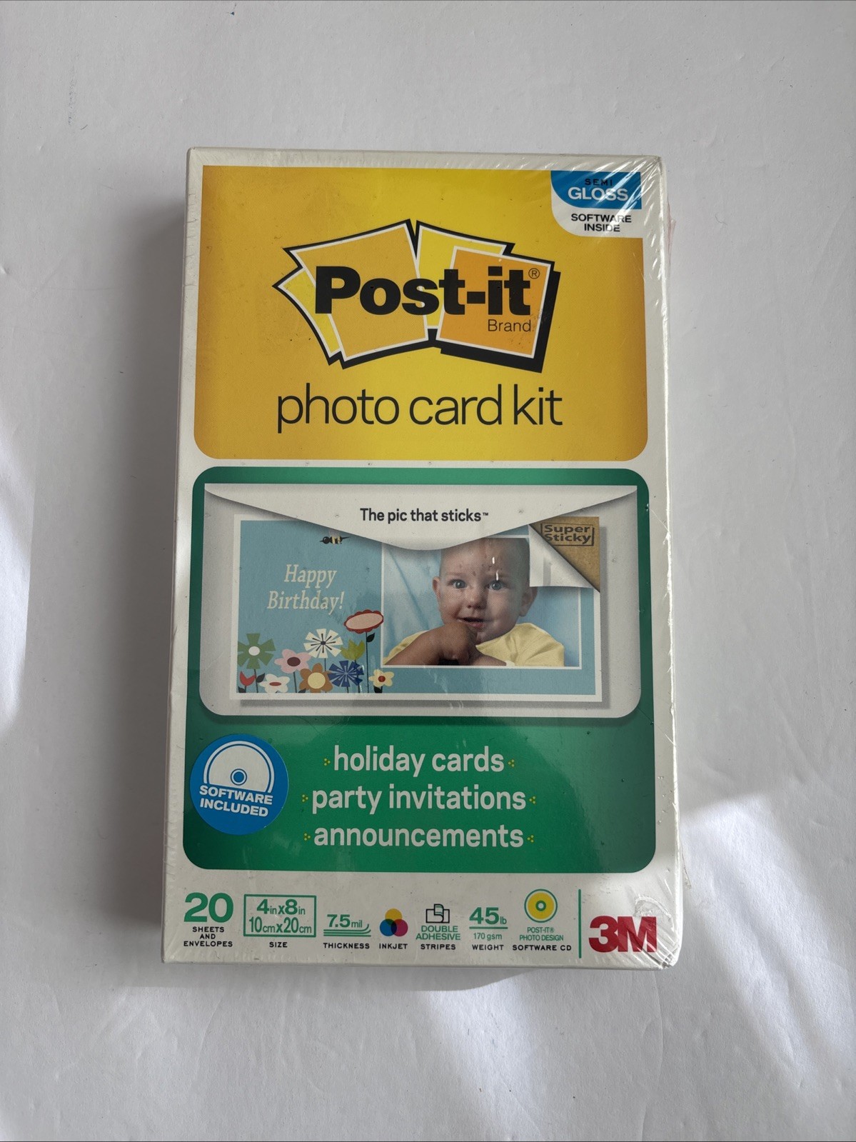 New Post-it Photo  Card Kit 4 X 8"  Semi Gloss Sticky Picture Paper & Software