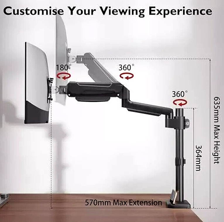 Desk Mount For Monitor 13 to 34 Inch Screens Swiveling Arms