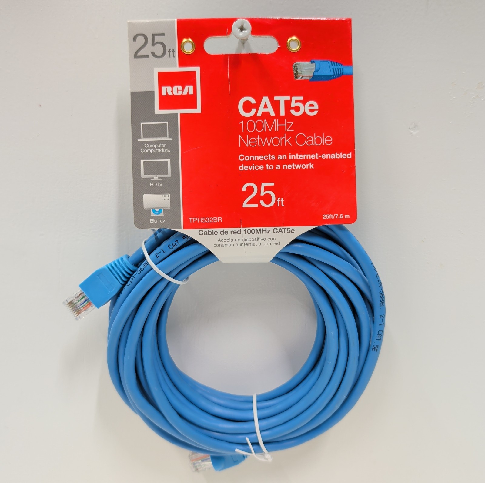 RCA TPH532BR CAT5e Network Cable 25 ft Blue 100MHz Ethernet RJ45 New