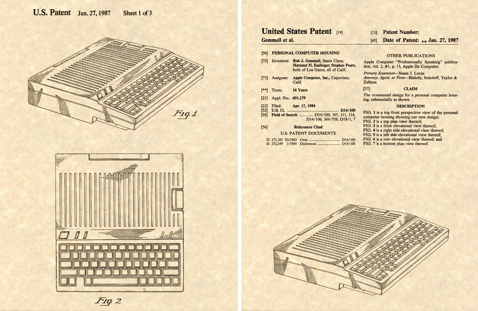 US PATENT for the APPLE IIC COMPUTER Art Print READY TO FRAME  Jobs Gemmell 2C