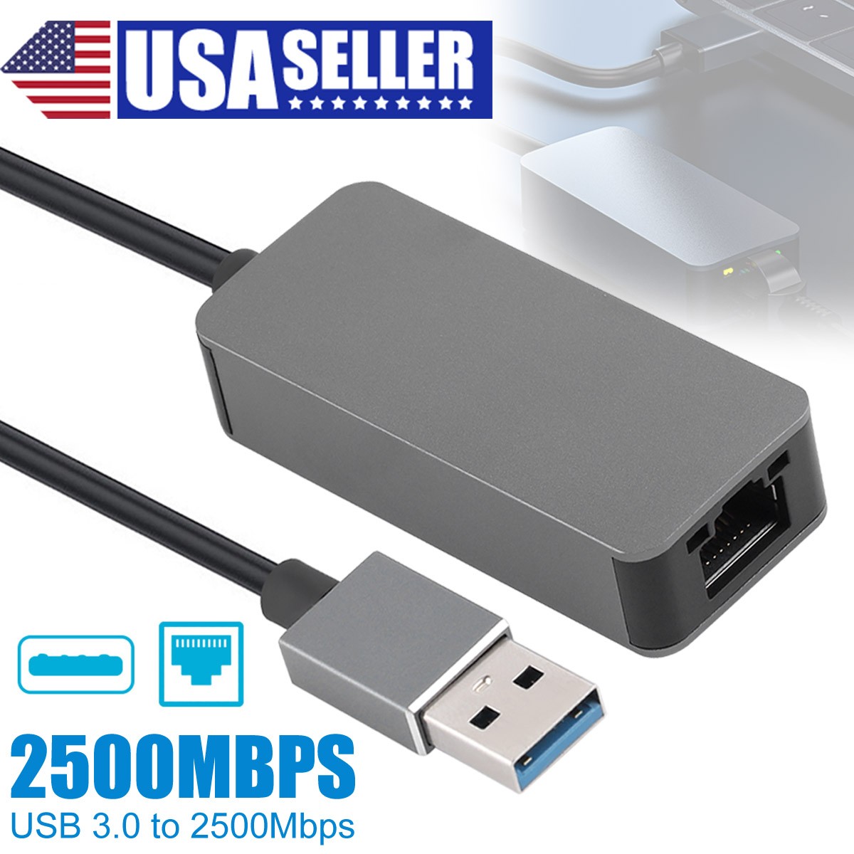 2500Mbps USB 3.0 To 2.5G RJ45 Ethernet Gigabit Lan Network Adapter Converter Hub