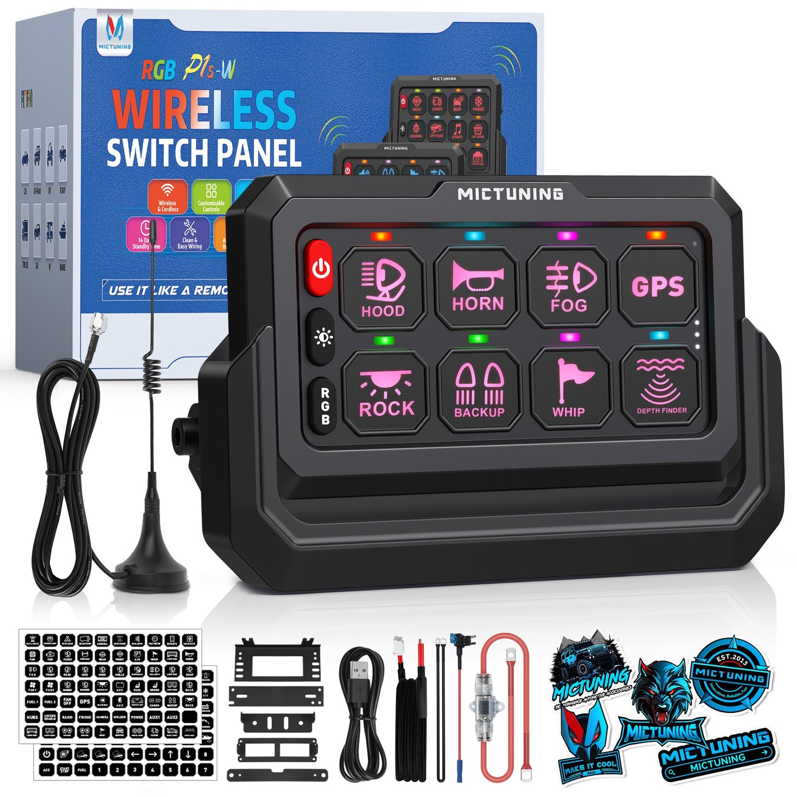 MICTUNING 8 Gang RGB Wireless Switch Panel Offroad