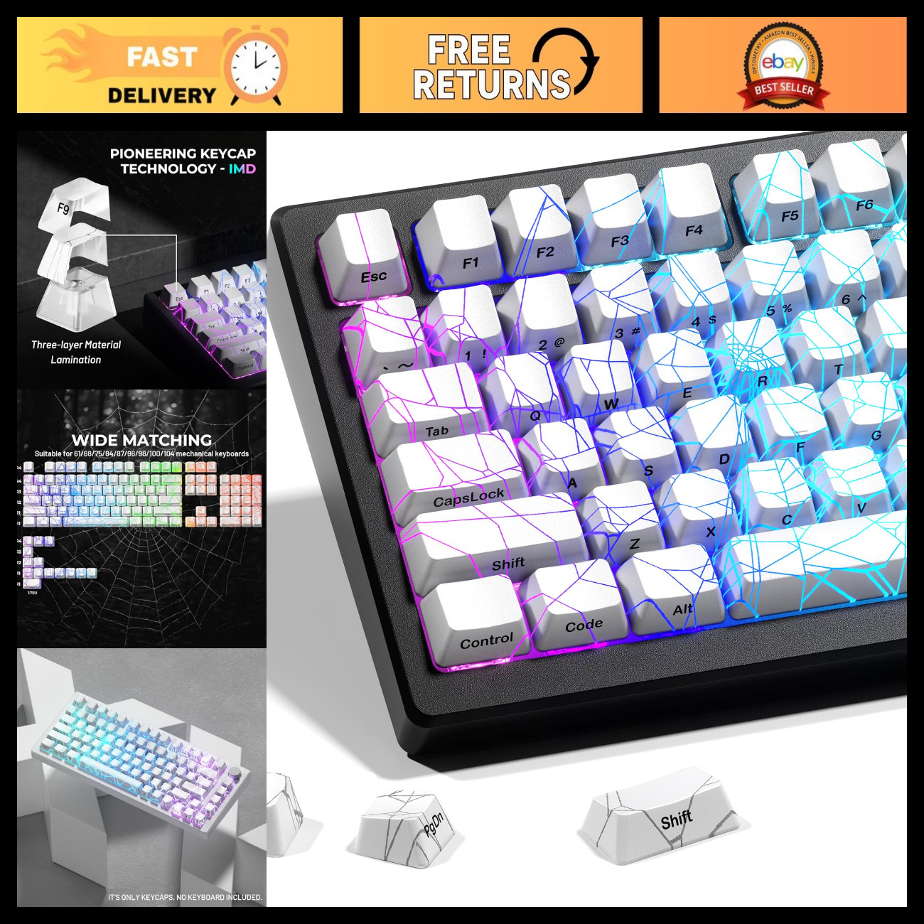 Custom Spider Web Keycaps Set - Shine Through IMD Tech, 60% 75% 100% OEM Profile