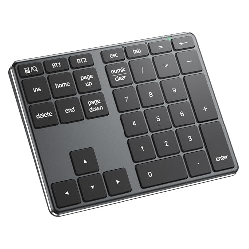 iClever Bluetooth Number Pad, Aluminum 34-Key Wireless Numeric Keypad, USB-C Rec