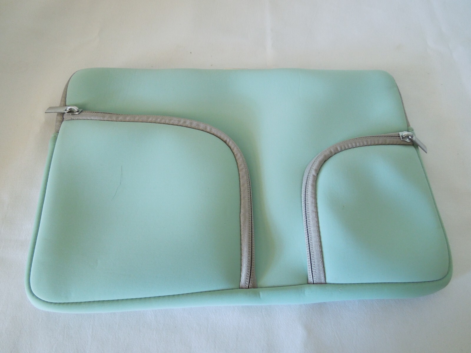 Neoprene Zippered iPad Case with 2 Zipper Pockets Aqua 12" x 9" New