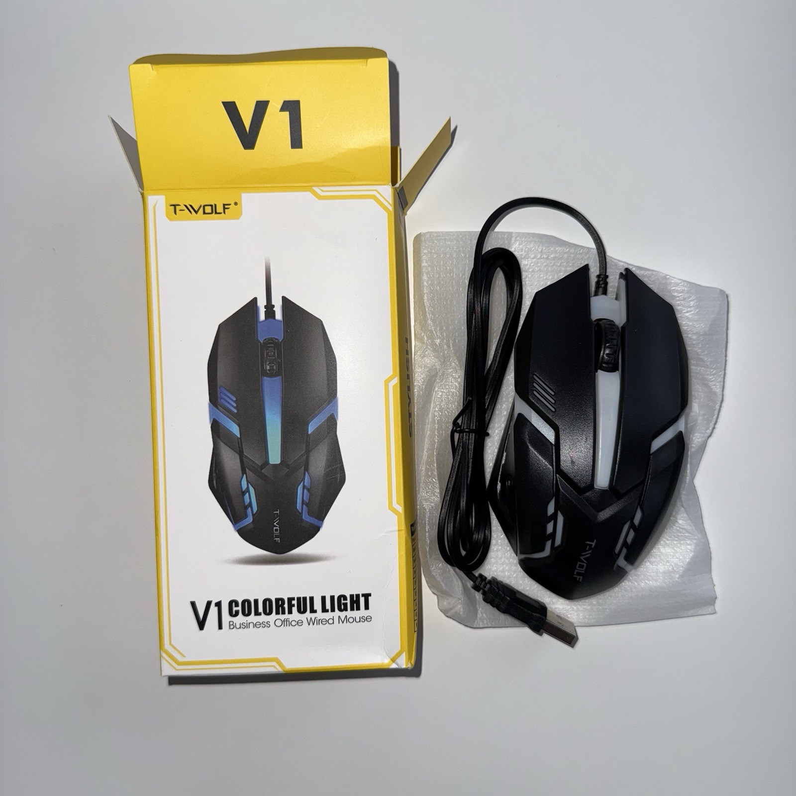 NIB T-WOLF V1 Wired Gaming/Office Mouse 3 Button 7 Colorful Backlight 1200 DPI