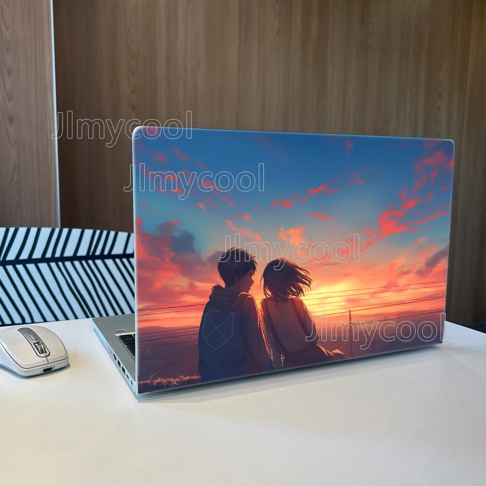 2Pieces Pink Sunset Couple Vinyl Laptop Sticker Self-adhesive Case for HP Lenovo