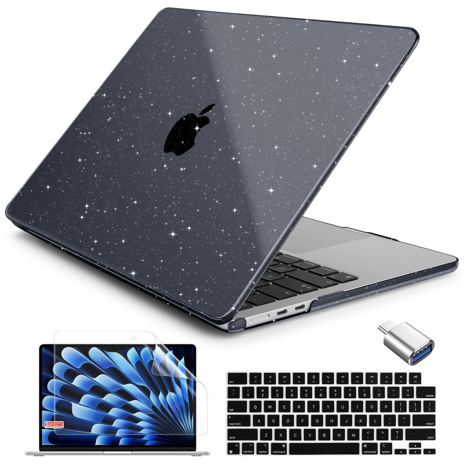 Batianda Screen Protector Keyboard Cover/OTG Adapter New MacBook Air Bling Black