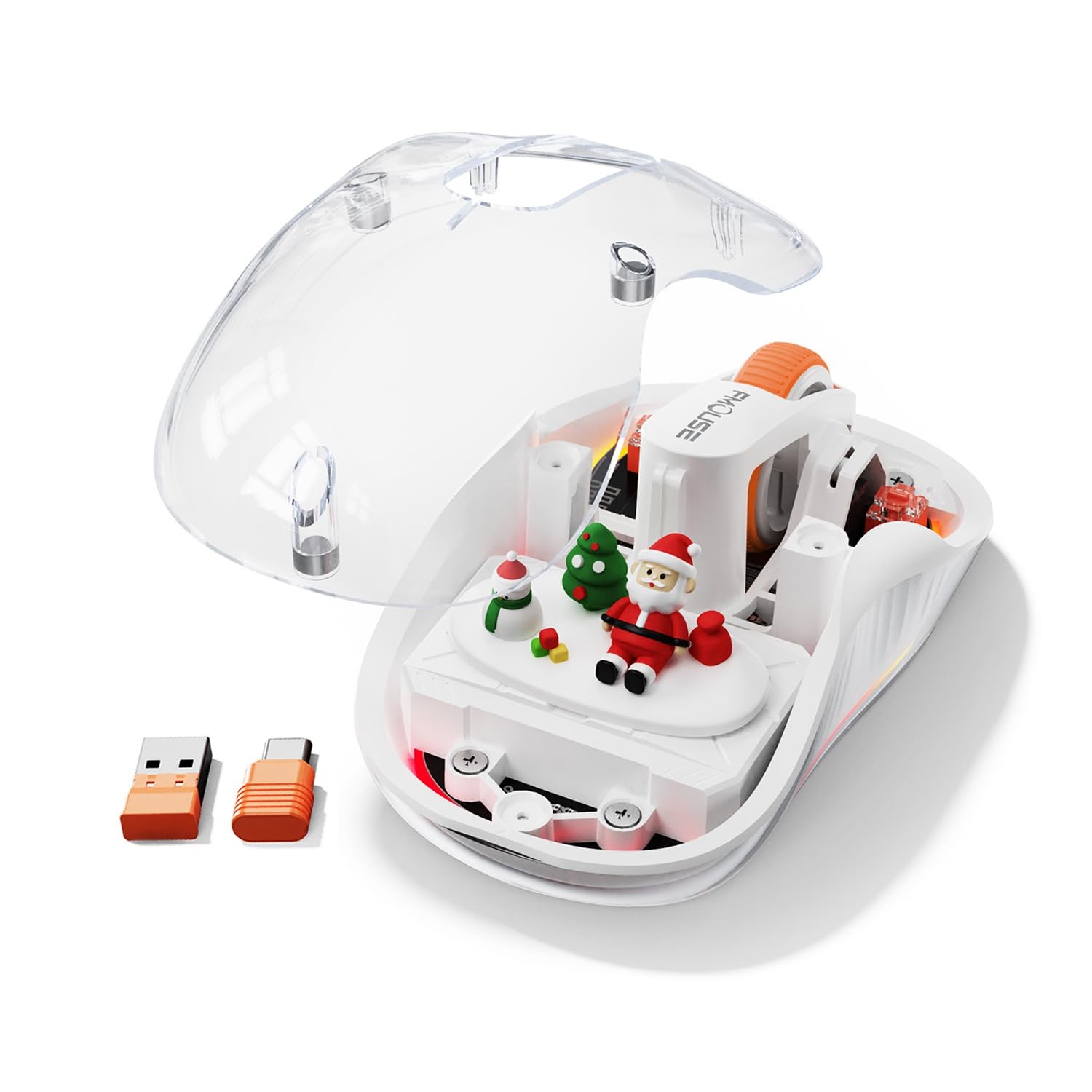 White Transparent Wireless Mouse Cute Santa Doll Dual Receivers Tri-Mode Silent