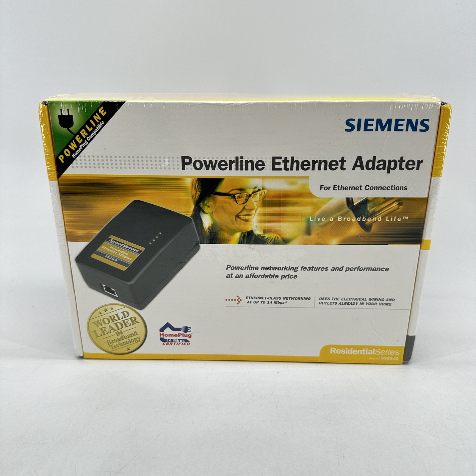 Siemens SpeedStream Powerline Ethernet Adapter SS2502 HomePlug New Sealed Box
