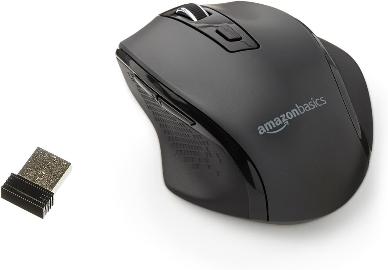 Amazon Basics Ergonomic 2.4 Ghz Wireless Optical PC Mouse DPI Adjustable Black($