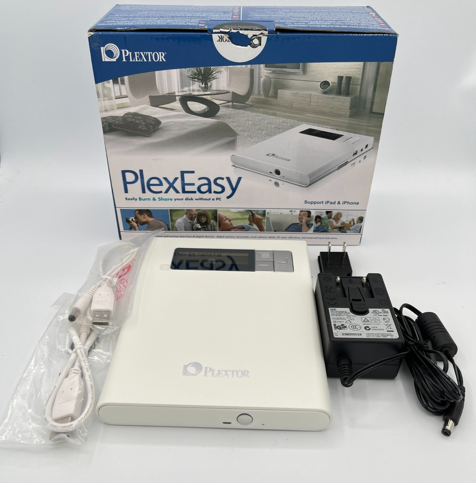 Plextor PlexEasy PX-650US External DVD CD Burner PC-Free SD USB Boxed Tested