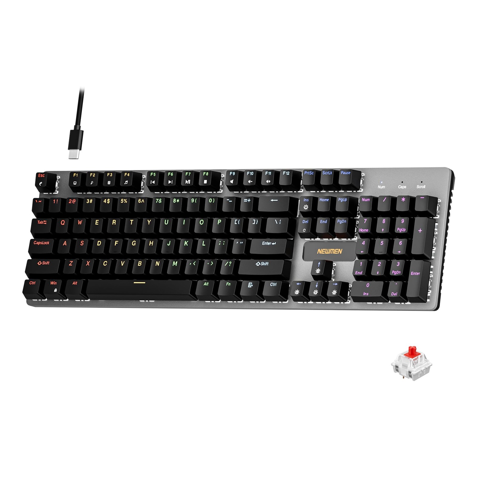 GM325Pro Mechanical Keyboard Gaming 104 Keys Red Switches Rainbow LED