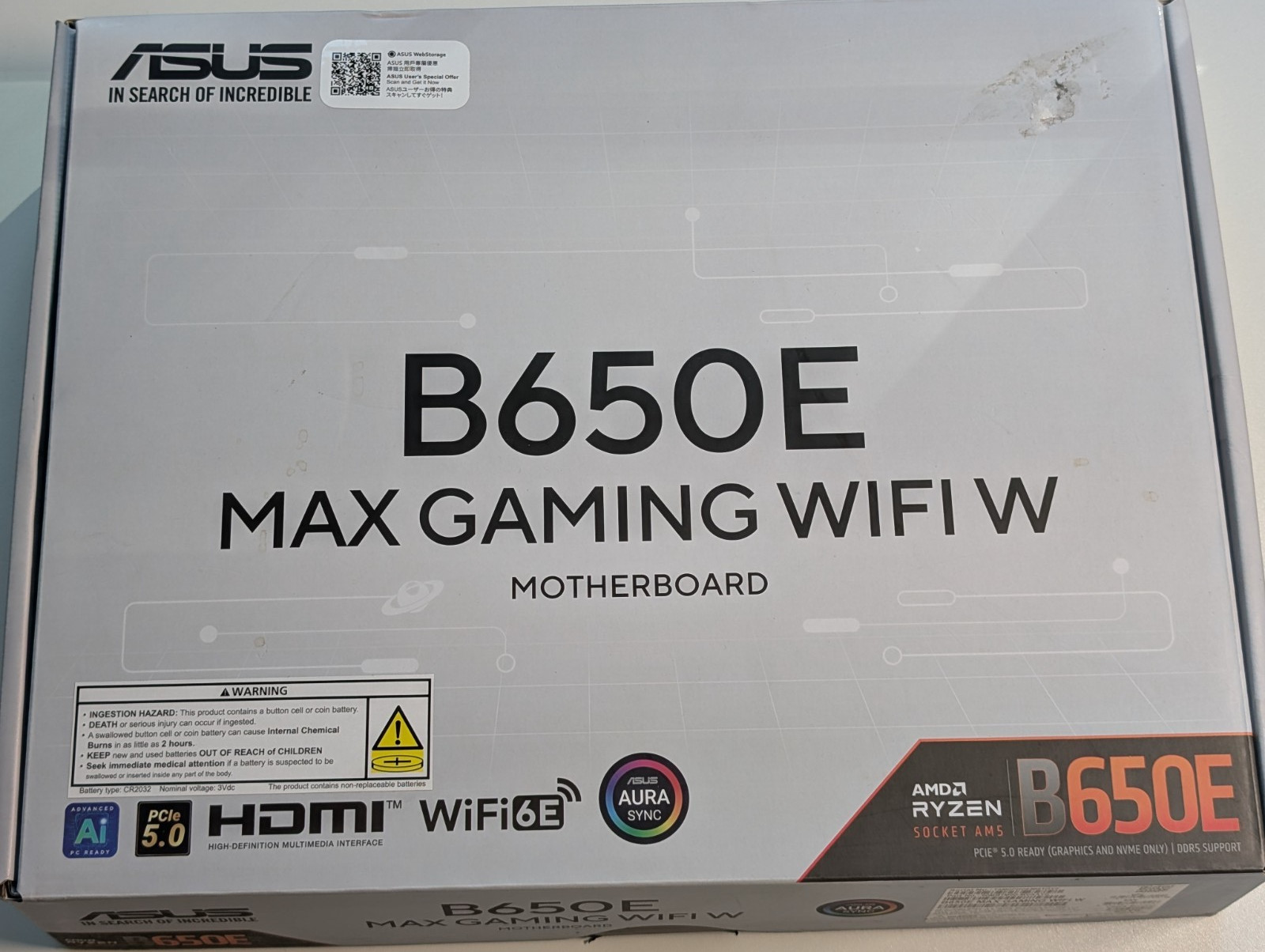 ASUS B650E MAX GAMING WIFI W AM5 ATX Motherboard DDR5 PCIe 5.0 White
