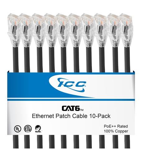 ICC ICPCSW03BK Cat6 Patch Cord Black 3' - 10 pack (iccicpcsw03bk)
