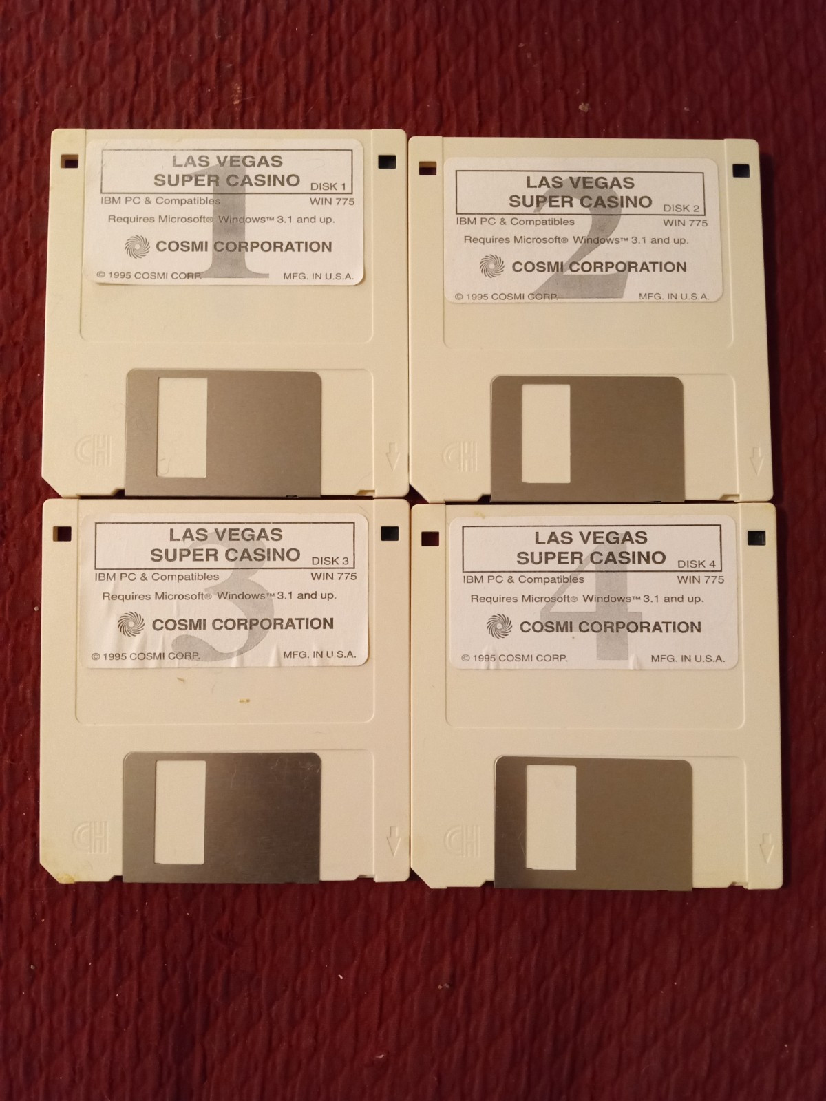 VTG Cosmi Corp. 1995 Complete Set of 4 Las Vegas Super Casino 3.5" Floppy Disks