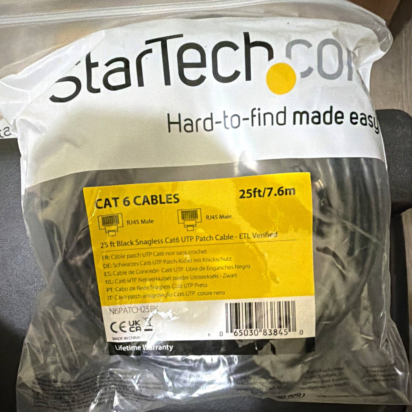 StarTech.com Cat6 25 ft Snagless Black Patch Cable RJ-45 M/M