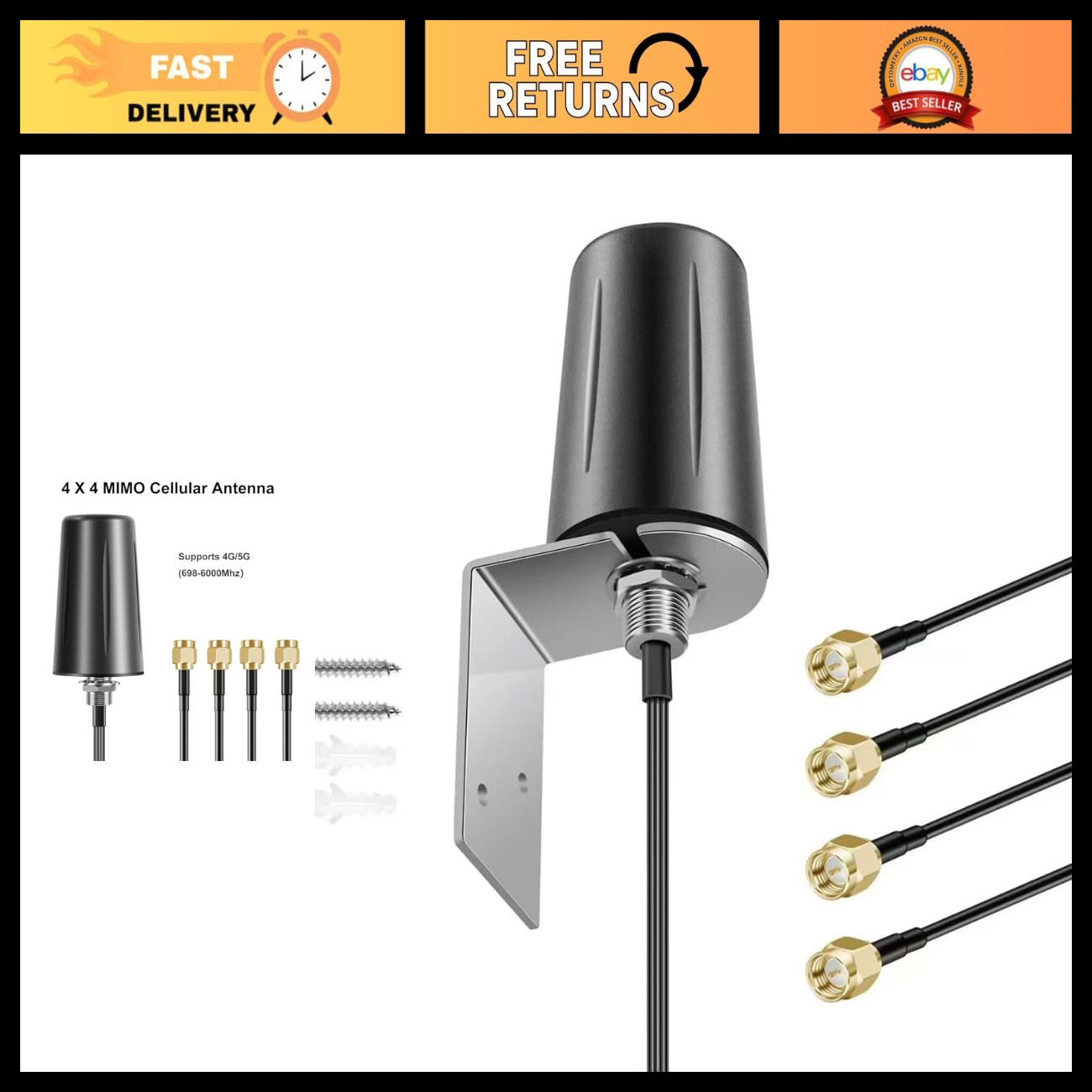 4x4 MIMO Low Profile Omnidirectional 4G LTE 5G External Antenna for Routers & Ho