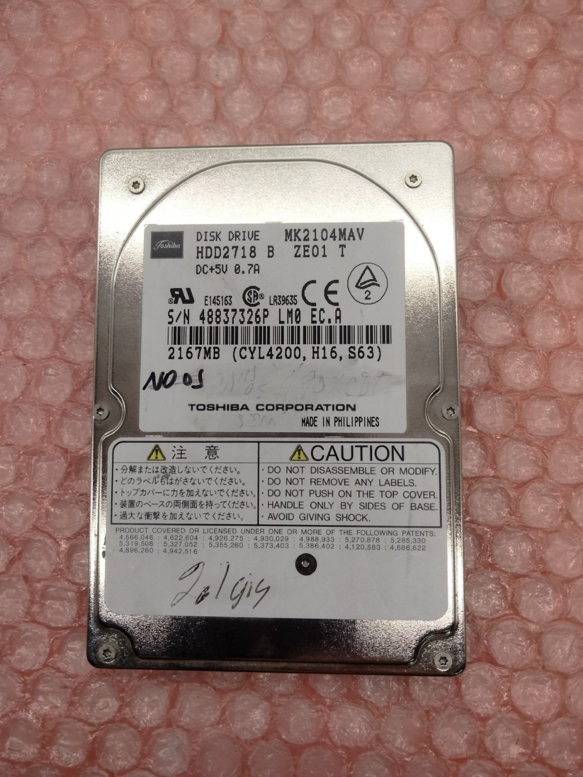 TOSHIBA MK2104MAV 2167MB HARD DRIVE