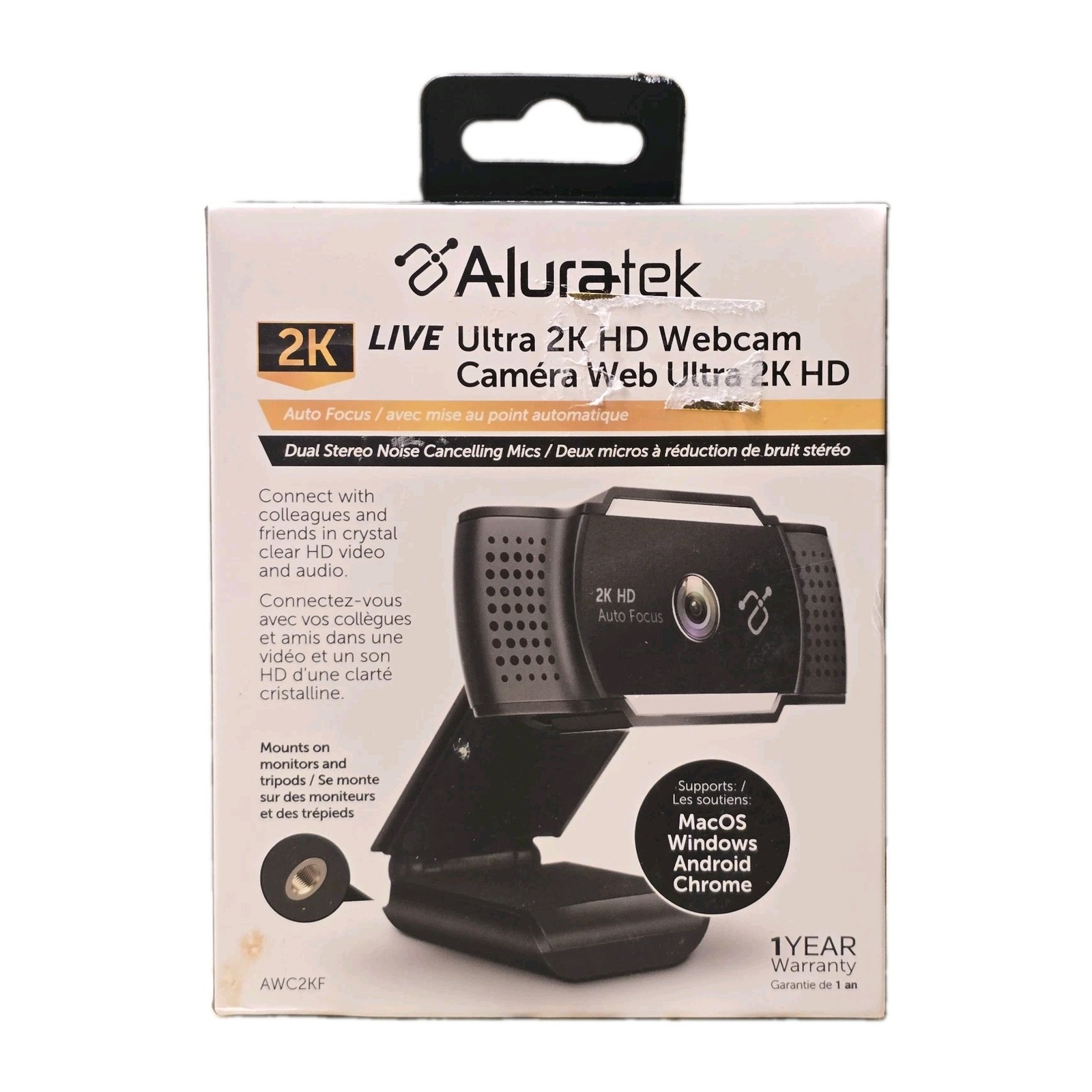 Aluratek 2K Ultra HD Webcam with Autofocus and Dual Microphones New Sealed 
