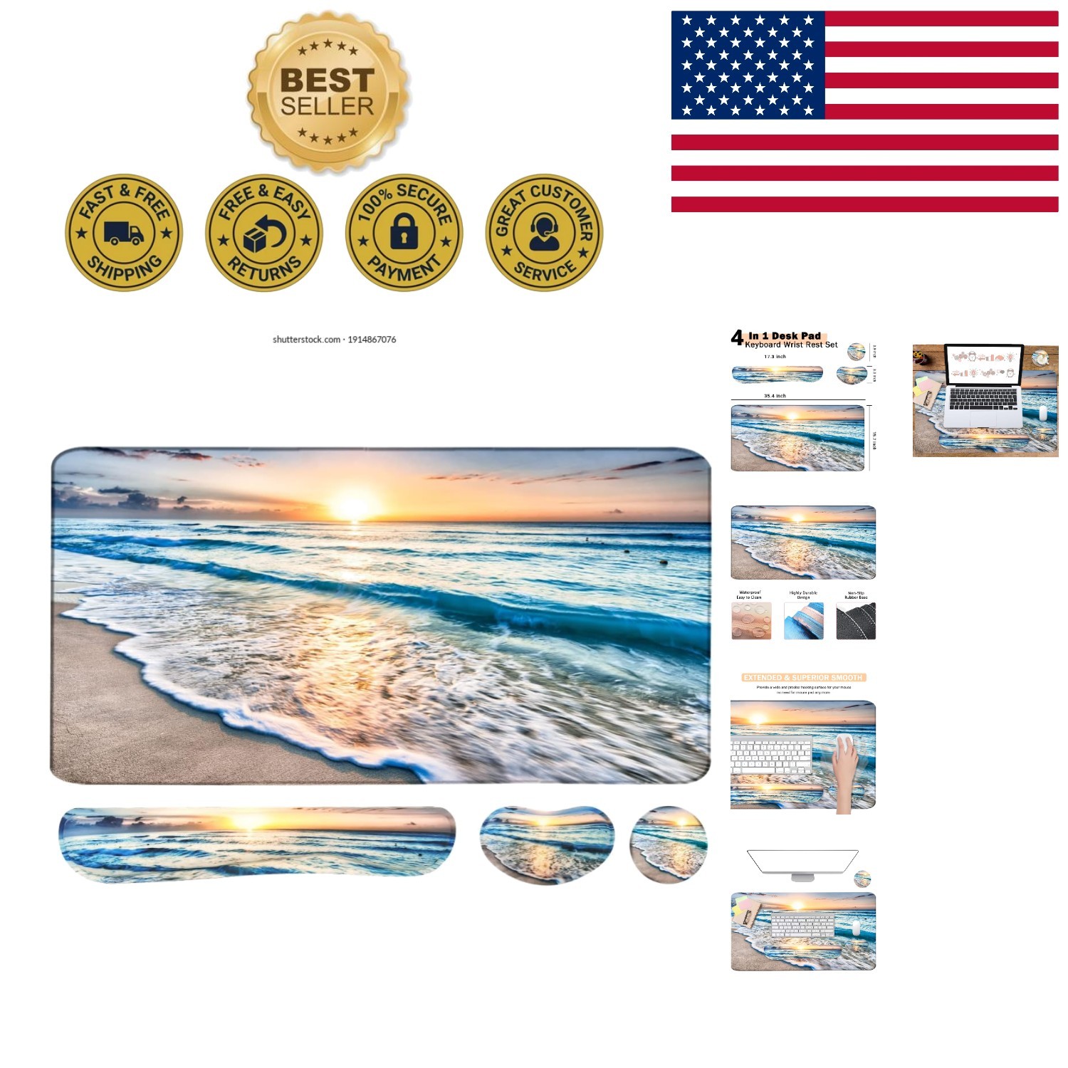 Large 4-in-1 Gaming Mouse Pad with Soft Wrist Support - Easy Clean & Stylish
