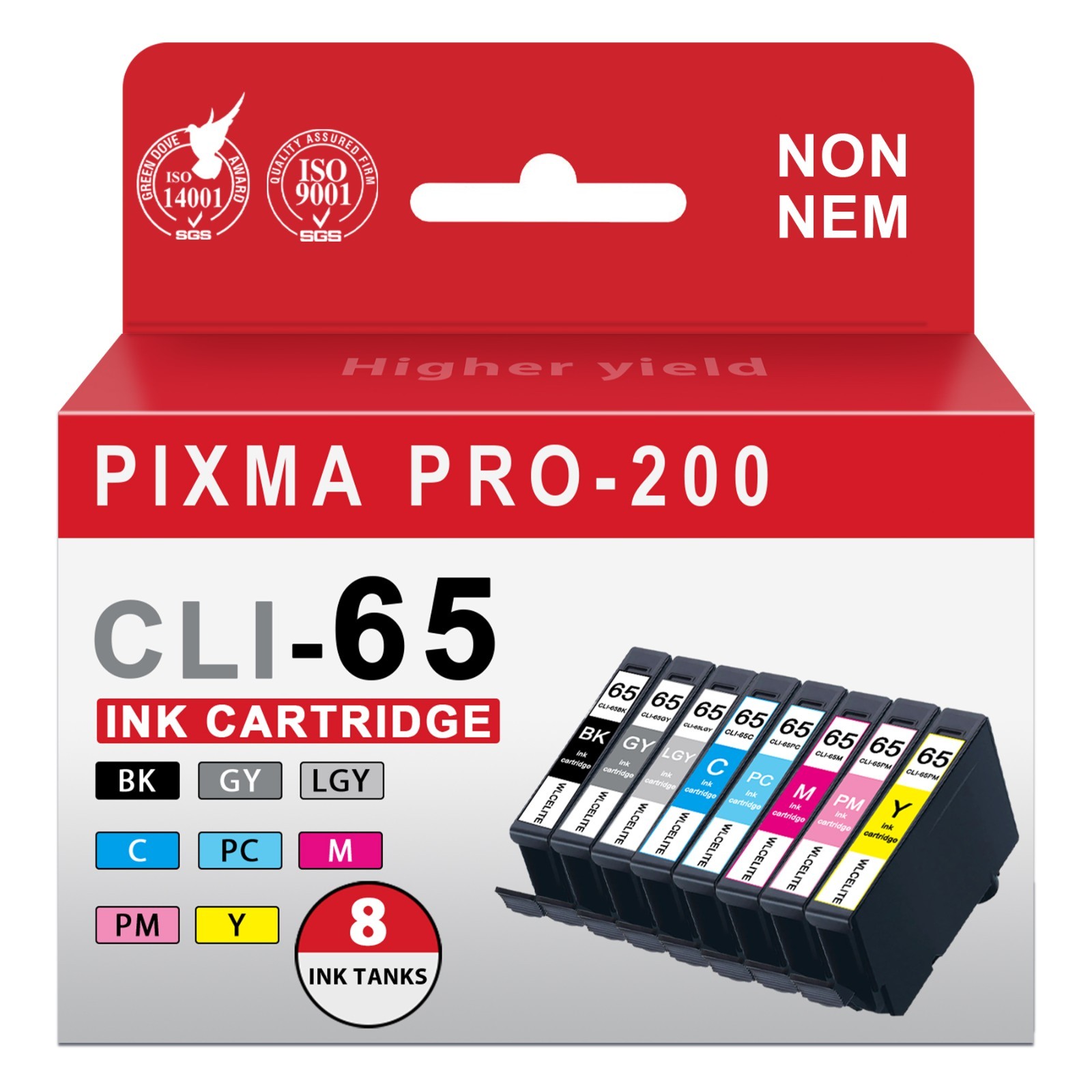 CLI-65 8PK BK/C/M/Y/PC/PM/GY/LGY Combo Photo Ink PIXMA PRO-200 PRO-200S