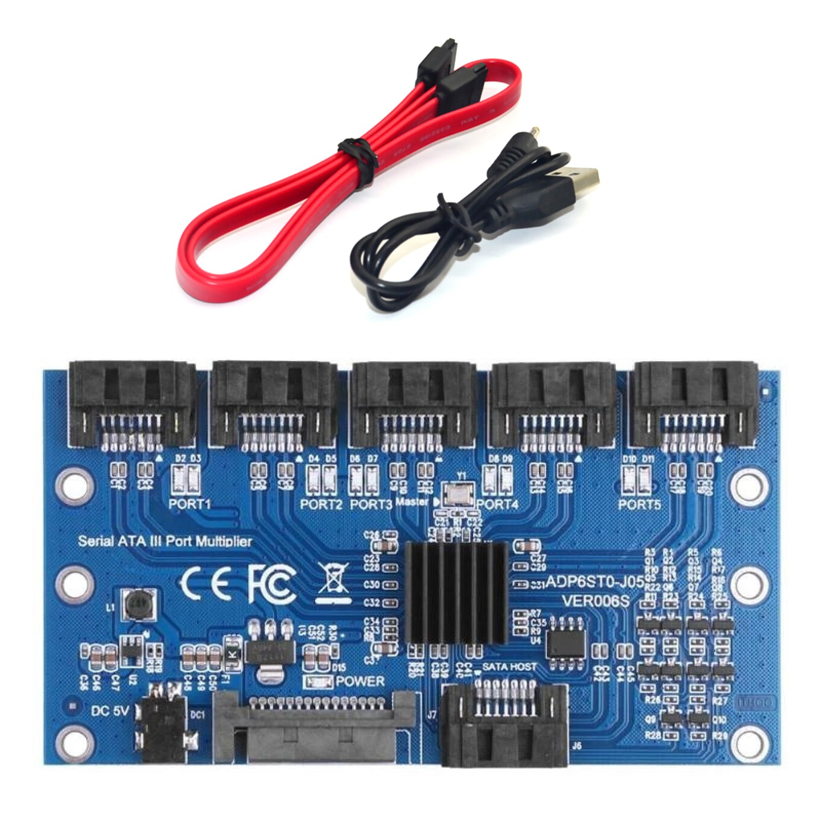 1 To 5 Ports SATA Expansion Card SATA3.0 7PIN Motherboard 6Gbps Riser Card Hub