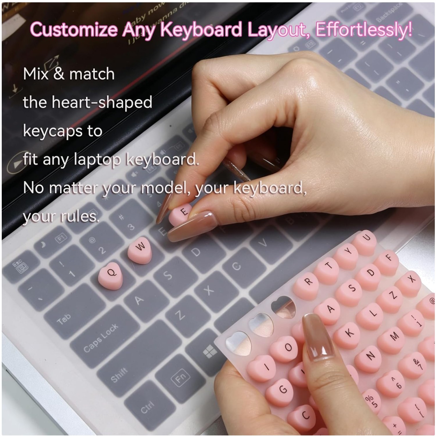 Heart-Shaped Keyboard Stickers - 15-17 Inch Laptops, HotPink