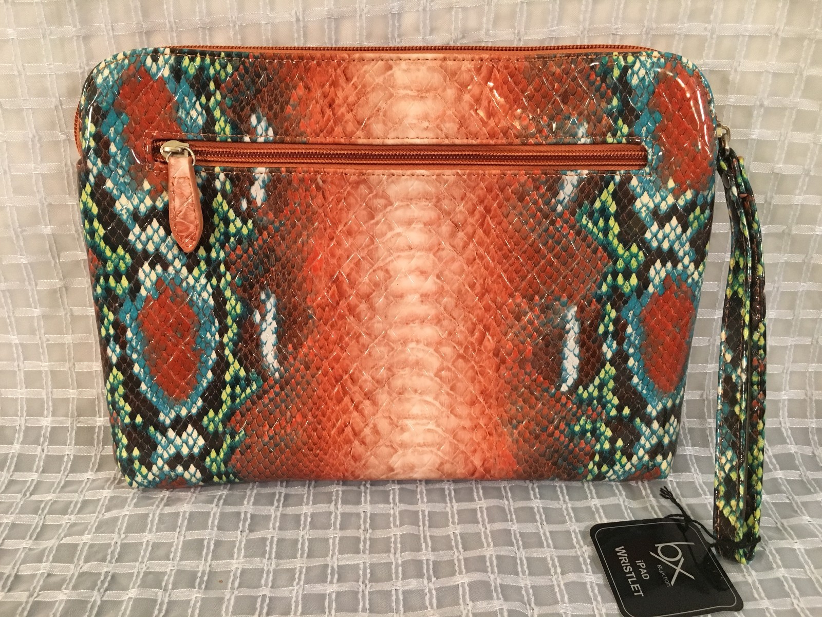 BUXTON iPad Wristlet Tablet Bag Carry Case NWT Multi-Color Faux Snakeskin Design