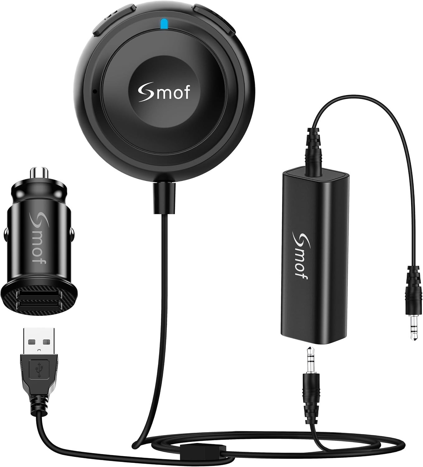 Smof Aux Bluetooth Adapter for Car, BT5.2 Audio Receiver, Hands-Free Calls