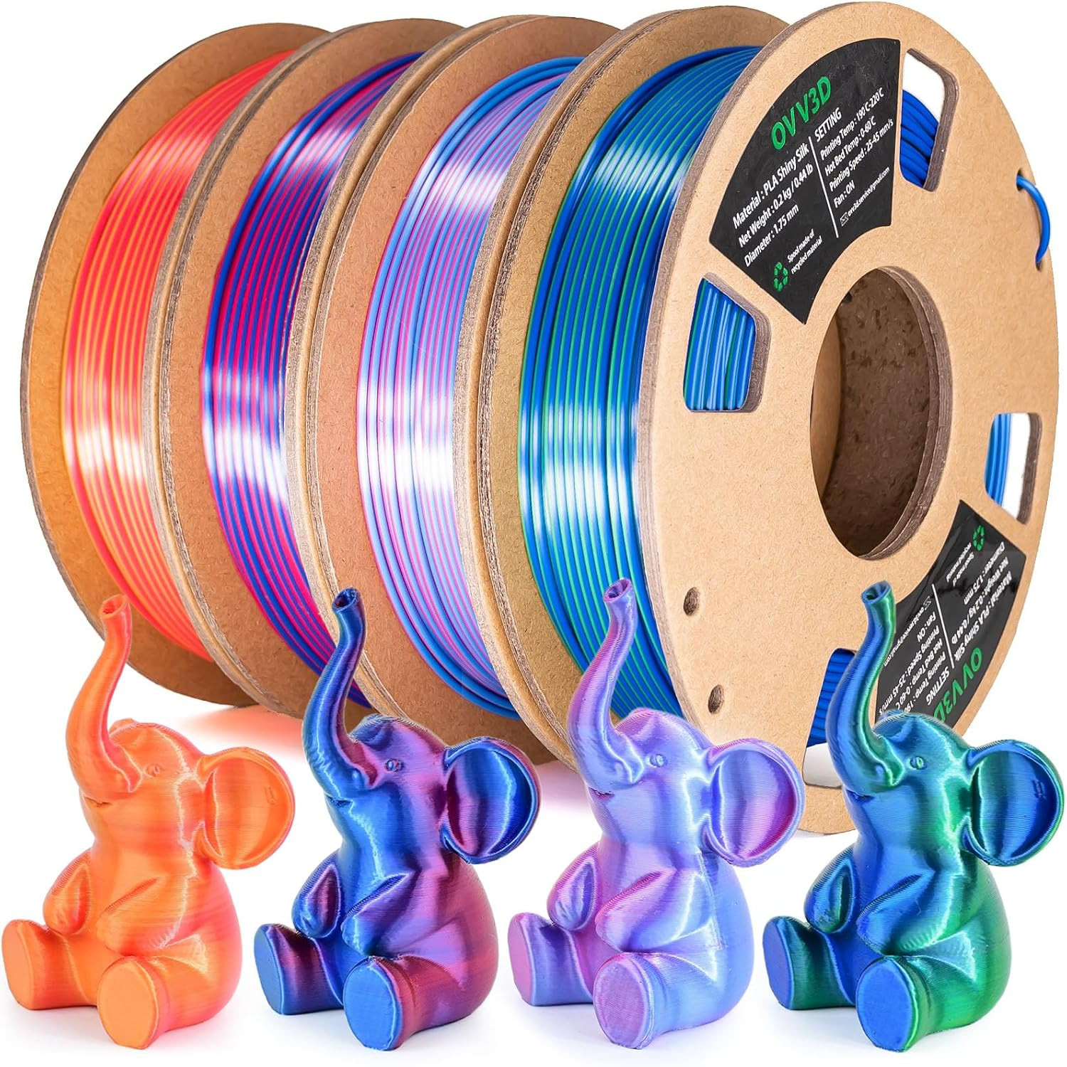OVV3D PLA 3D Printer Filament Bundle, Silk Dual Color PLA Filament