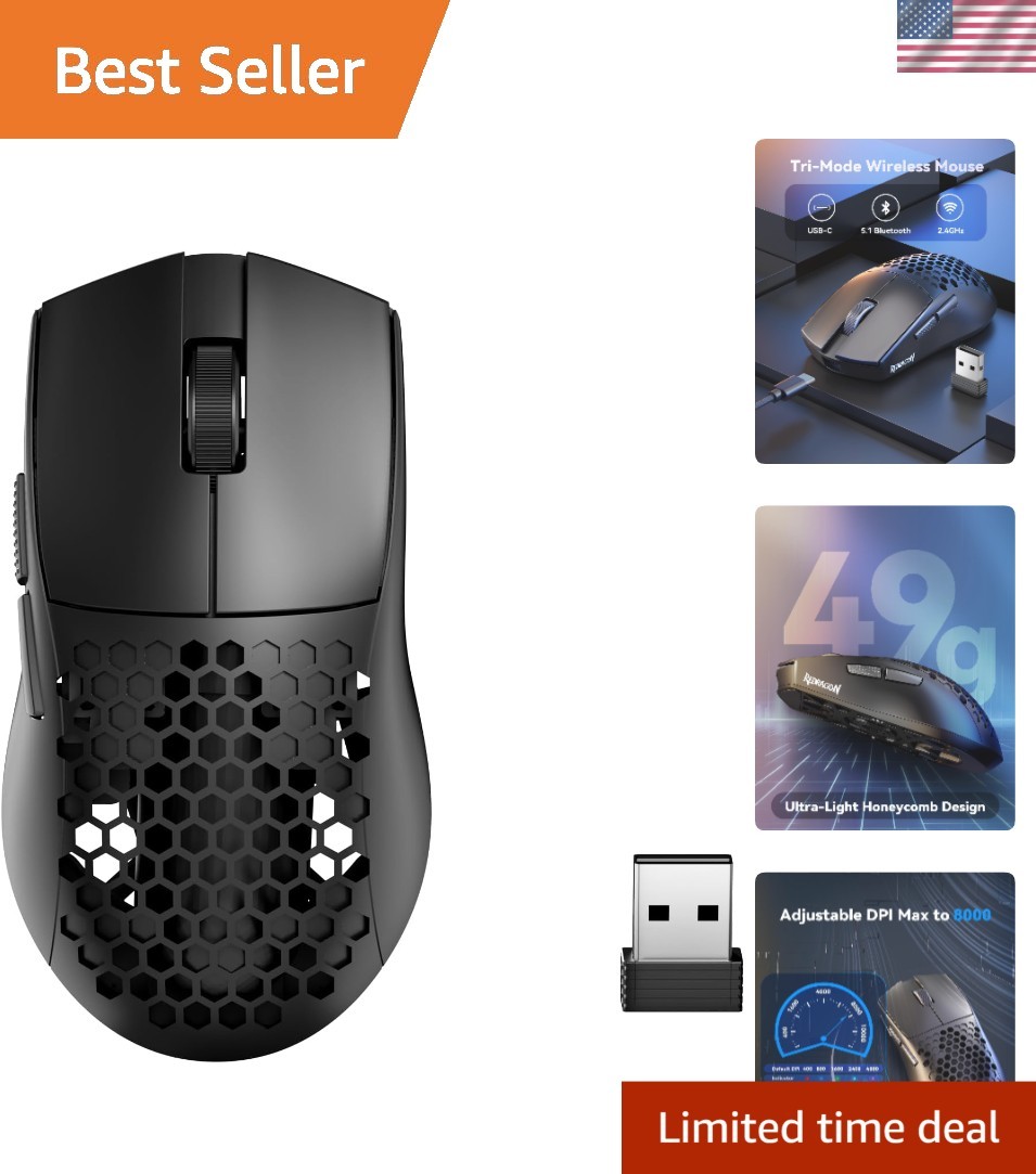 Ultra Lightweight Honeycomb Shell Gaming Mouse - 8000 DPI Tri-Mode Connectivity