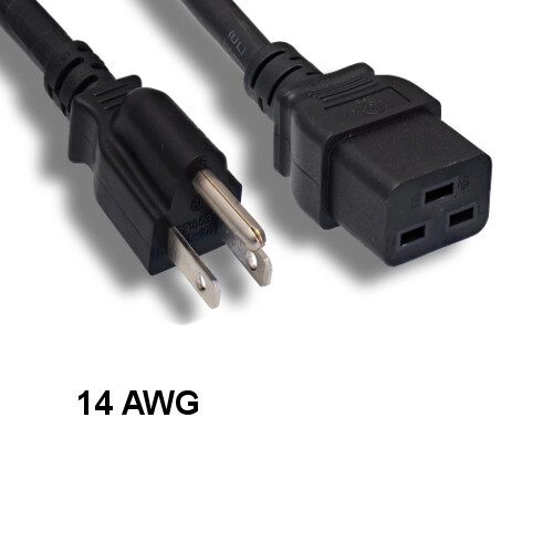 Kentek 15' ft 14 AWG Power Cord NEMA 5-15P to IEC-60320 C19 15A/125V SJT Black