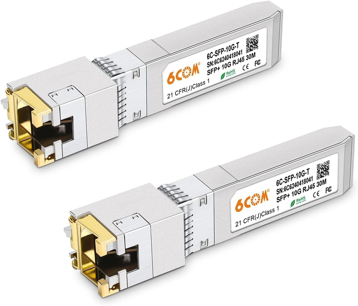 2Pack 10Gb SFP+ to RJ45 Ethernet Transceiver, 10Gbase-T Copper SFP Module | Com