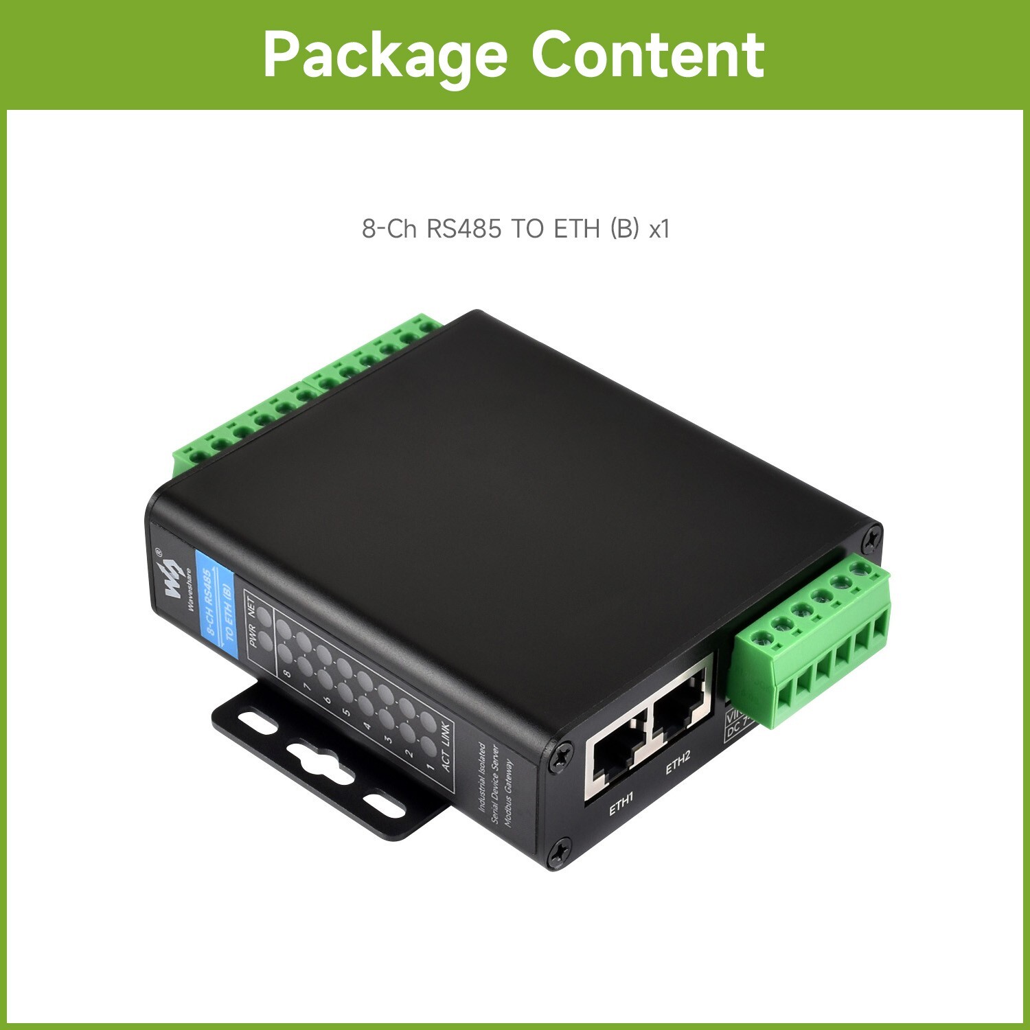 Waveshare 8-Ch RS485 to RJ45 Ethernet Serial Server 8 Channels RS485 Modbus Gate