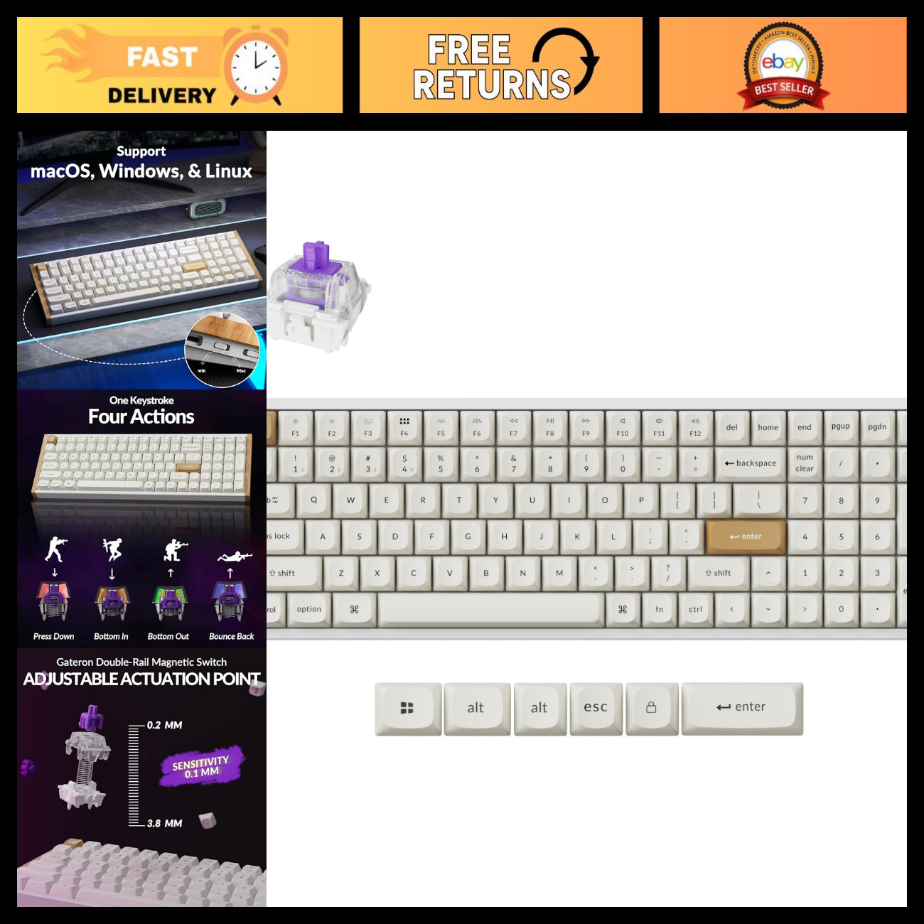 Wireless 96% Mechanical Keyboard with Number Pad, Hall Effect Switches, Mac/Wind