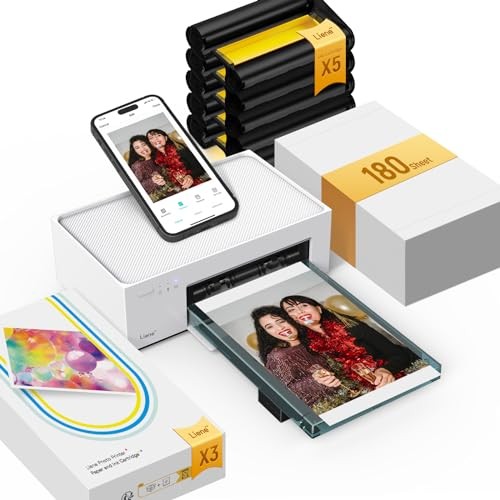 Liene M100 4x6'' Photo Printer Bundle (180 pcs +5 Ink Cartridges), white