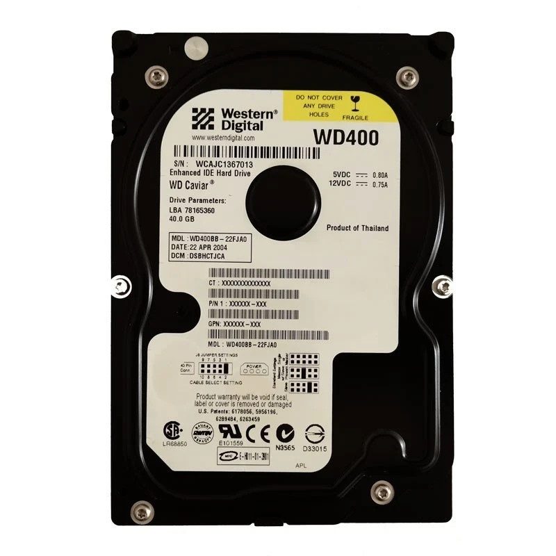 Western Digital 40GB 3.5IDE Computer HDD WD400BB-00JHA0 w/ Health Report, Screws