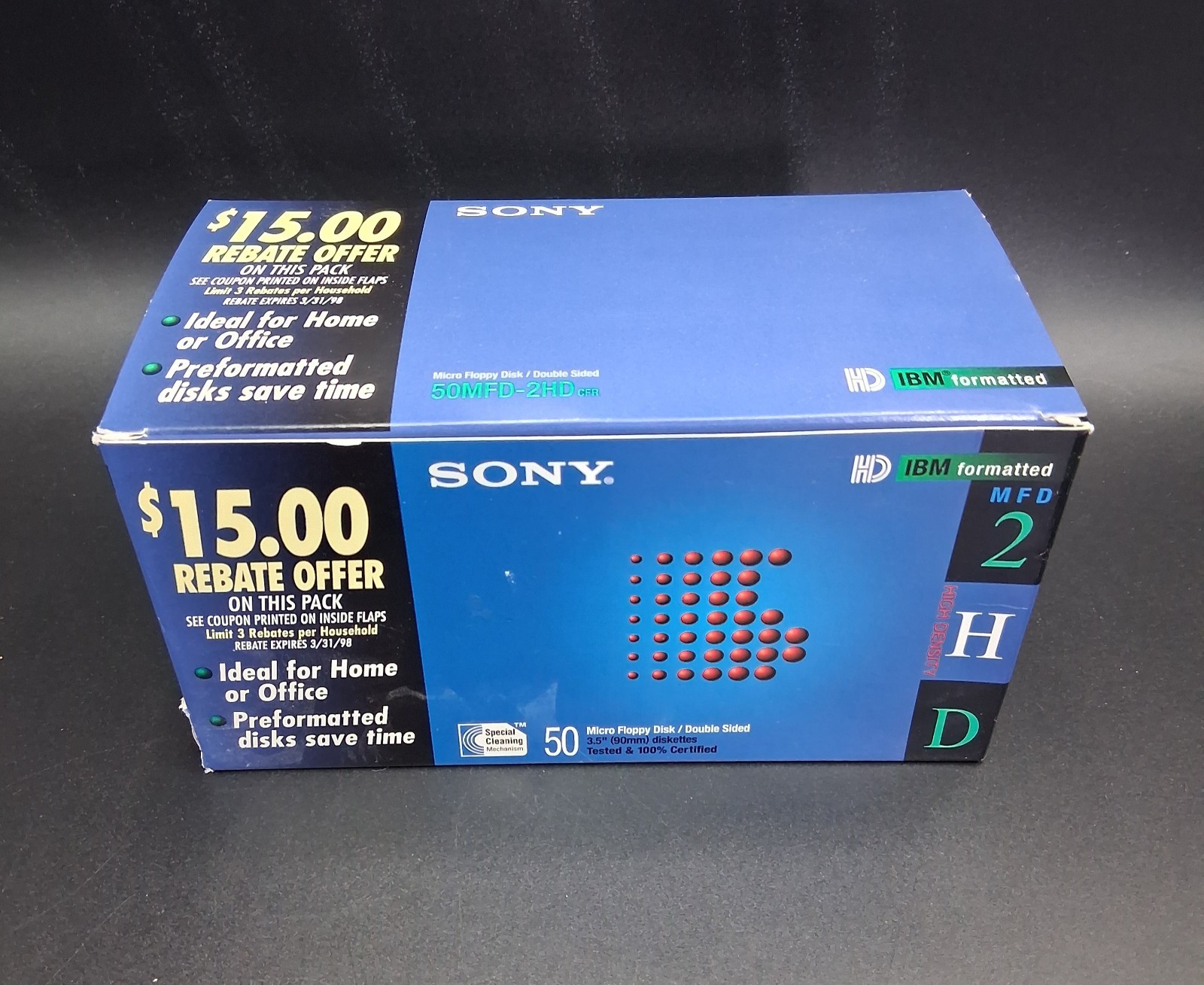Sony 50MFD-2HD 3.5" Floppy Disk IBM Formatted 1.44MB Vintage NOS Open Box