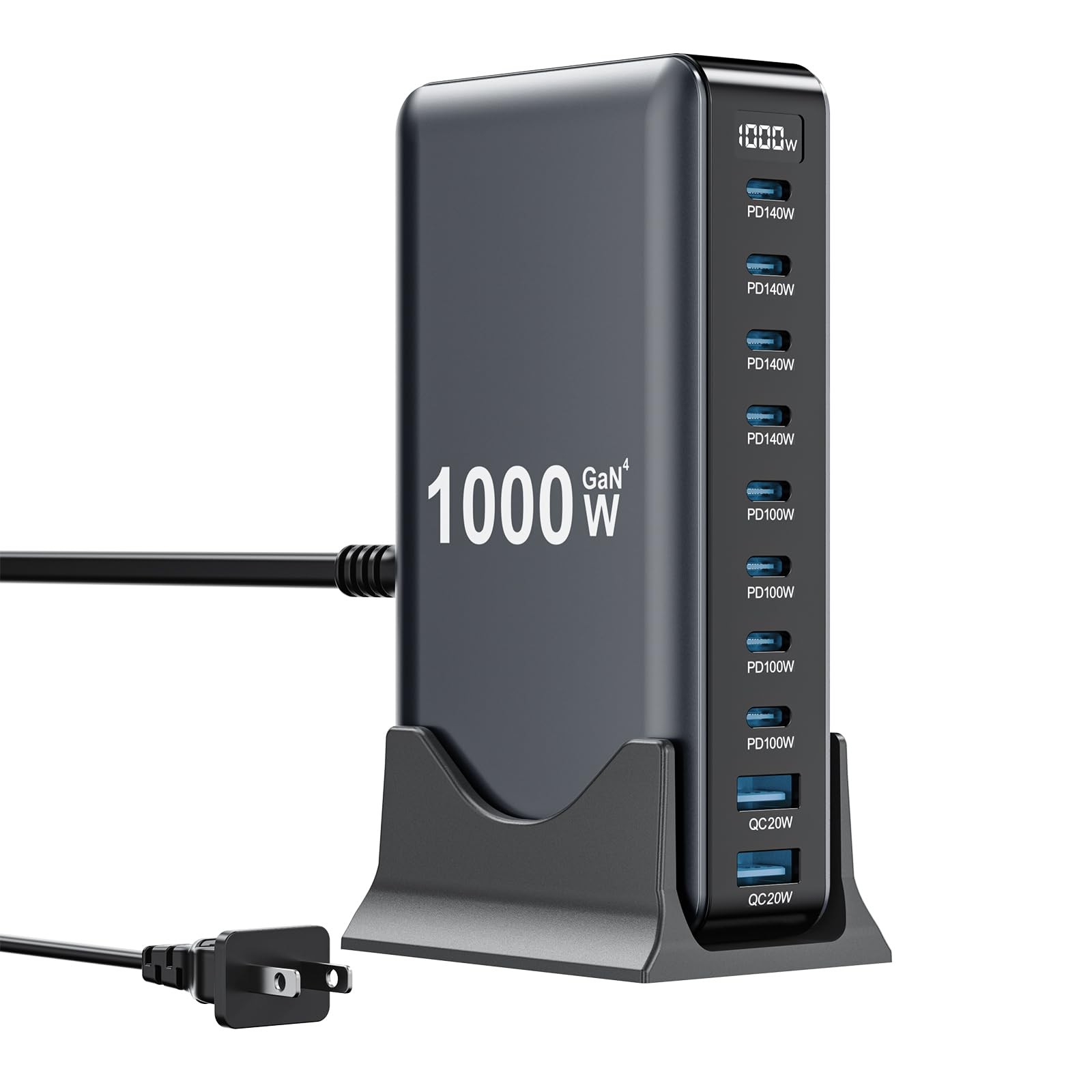 1000W USB C Charger Block,10-Port C Charging Station GaN IV 1000W, Black