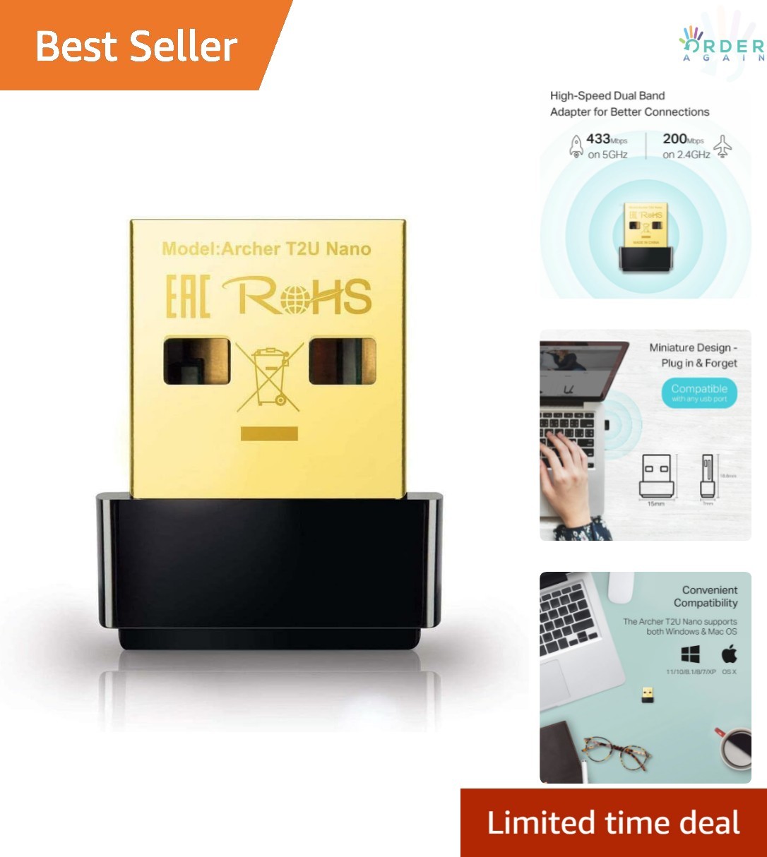 Nano USB WiFi Adapter Dual Band 600Mbps High Speed Compatible with Windows Mac