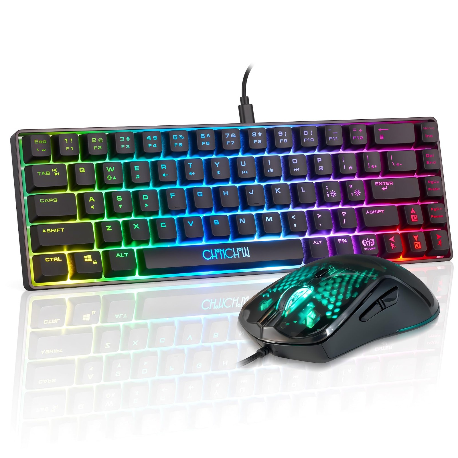 68 Keys 60% Wired Gaming Keyboard And Mouse Combo LED RGB Backlit For PC Gamer