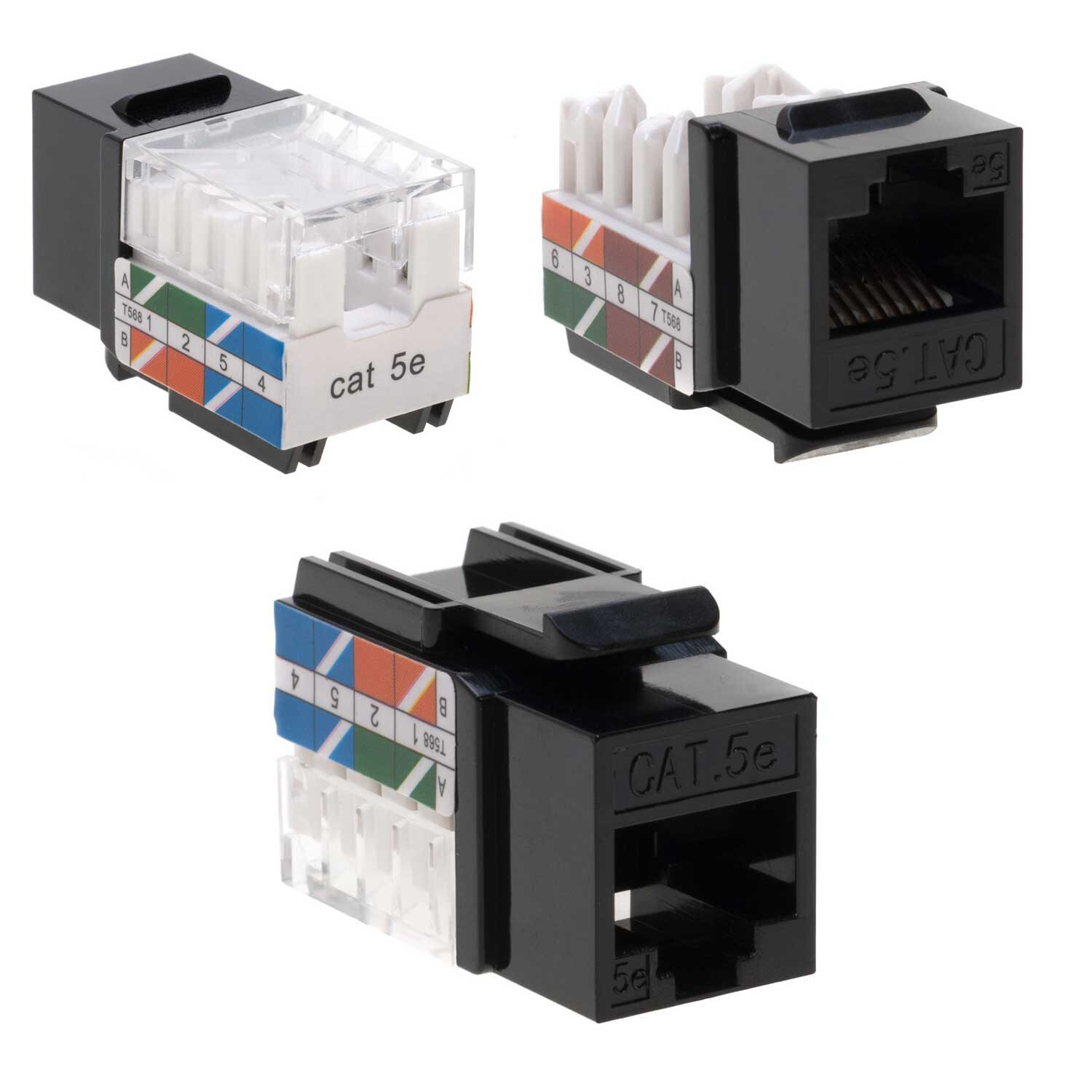 10 pack Cat5e 45° Angled Keystone Jack Network 110 Punchdown 8P8C Cat5 Black