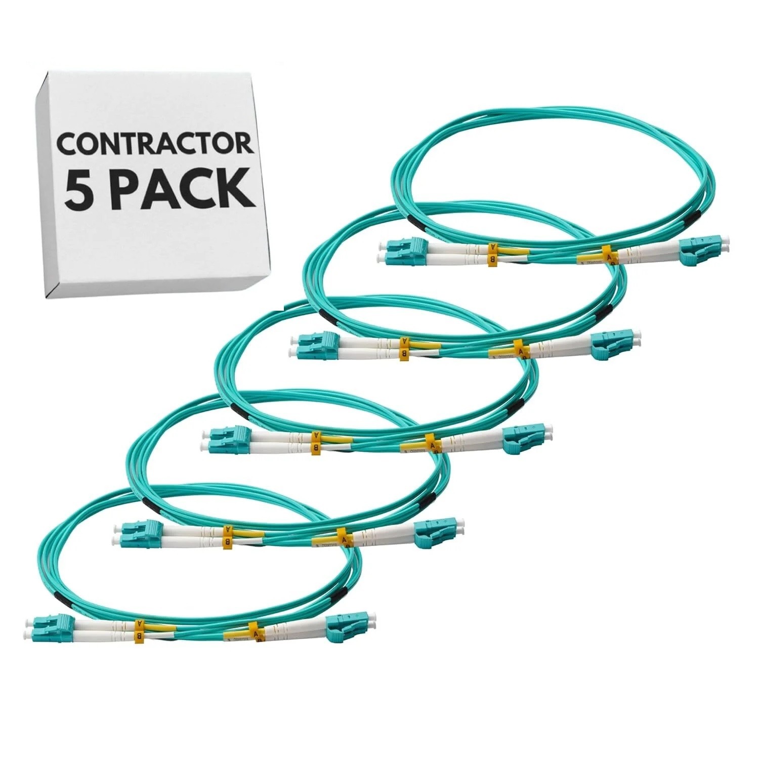 2M OM4 LC to LC Fiber Patch Cable Multimode Duplex Aqua 50/125 5-Pack