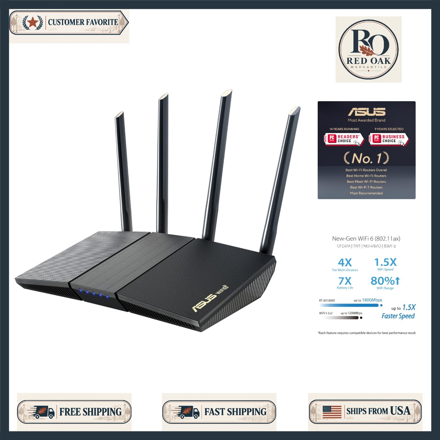 ASUS RT-AX1800S WiFi 6 Router Dual Band MU-MIMO OFDMA 5 Gigabit Ports