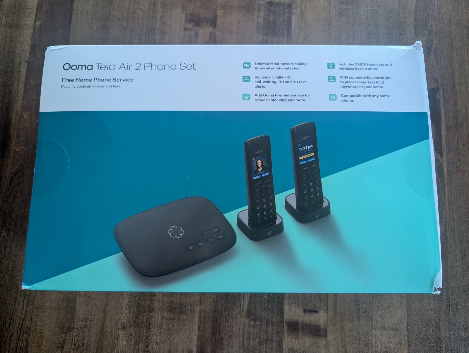 Ooma Telo Air 2 Phone Set Model TELOAIR22HD3 2 Handhelds Used