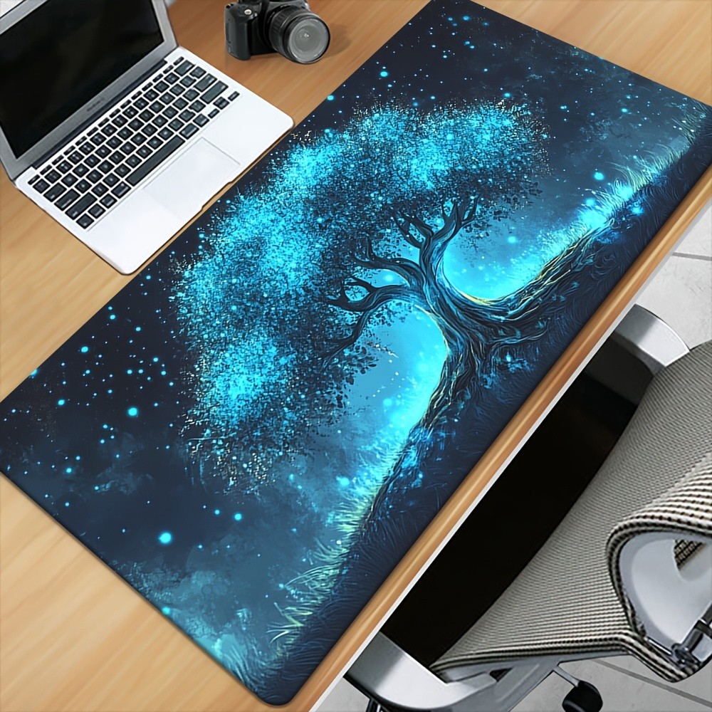 Light Blue Tree of Life Gaming Mouse Pad - Soft Rubber Keyboard and Mouse Desk