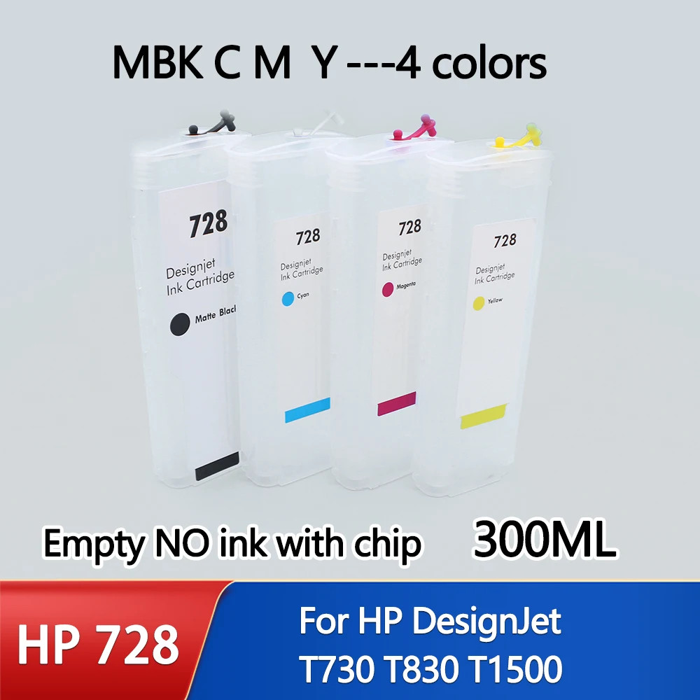 4x300ML  Ink Cartridge For HP 728 Refillable Cartridge For HP Designjet T730/830