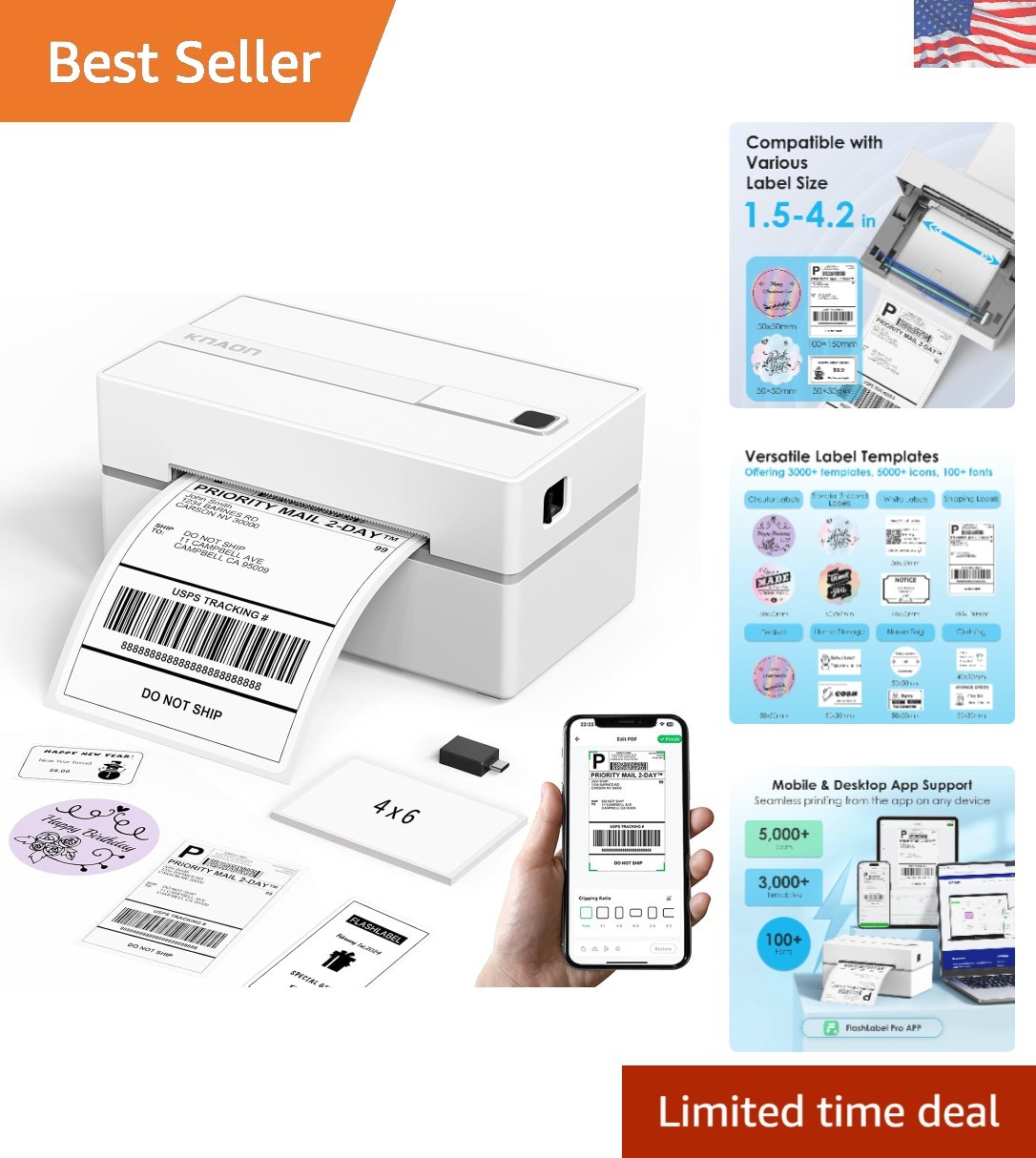 Bluetooth-Compatible Thermal Printer – Ideal for DIY Labels & Small Business Use