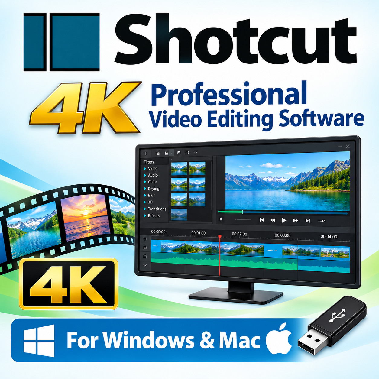 Full Professional Video Movie Editor Software 2026 for Windows & Mac on USB